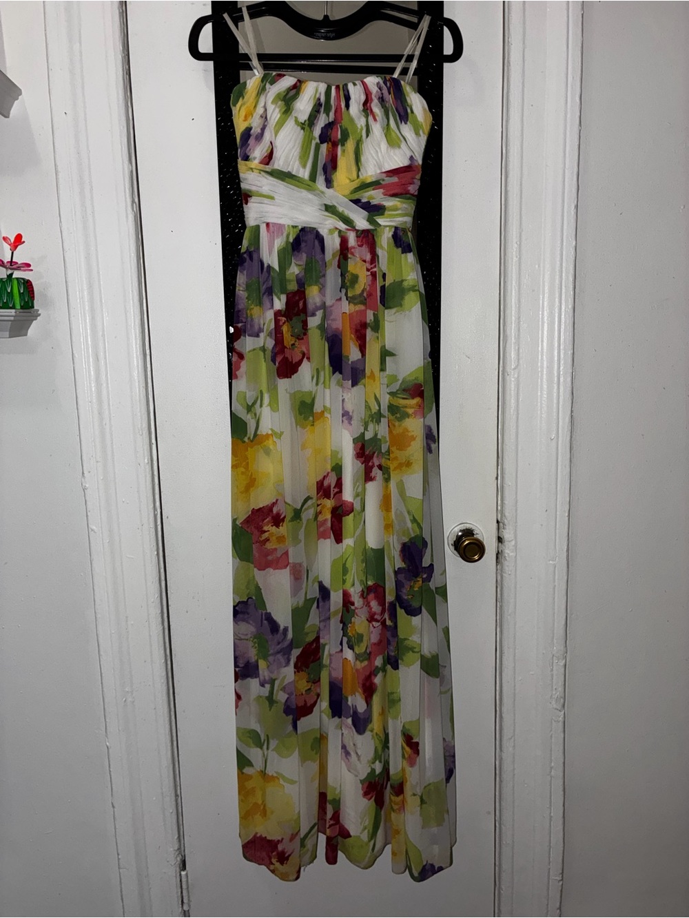Ralph Lauren White Maxi Dress with Yellow, Purple, Green and Pink Floral Print